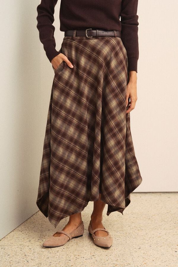 Pol&iacute;n Et Moi Alessia tartan skirt Brown