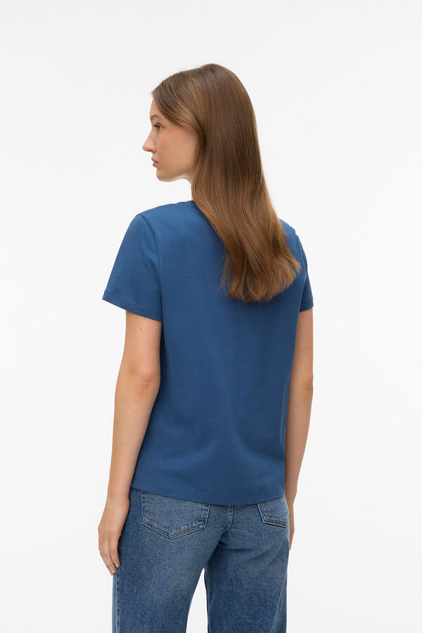 Vero Moda T-shirt de manga curta em algod&atilde;o Azul