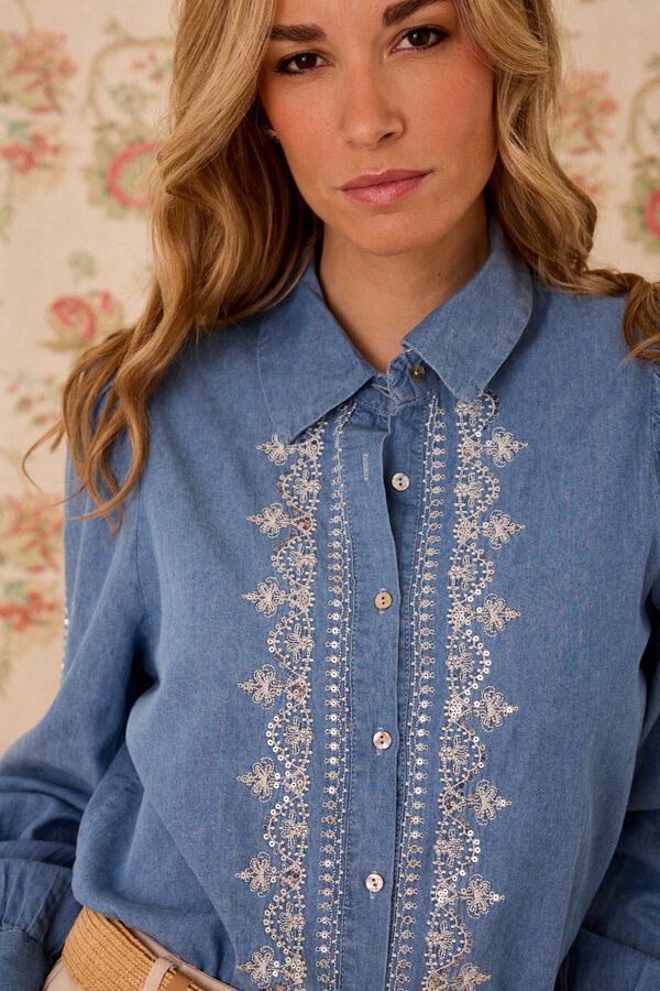 Pol&iacute;n Et Moi Camisa de ganga Priscila Azul