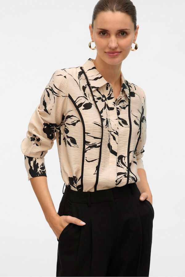 Vero Moda Camisa de manga comprida com linhas bordadas Tostado