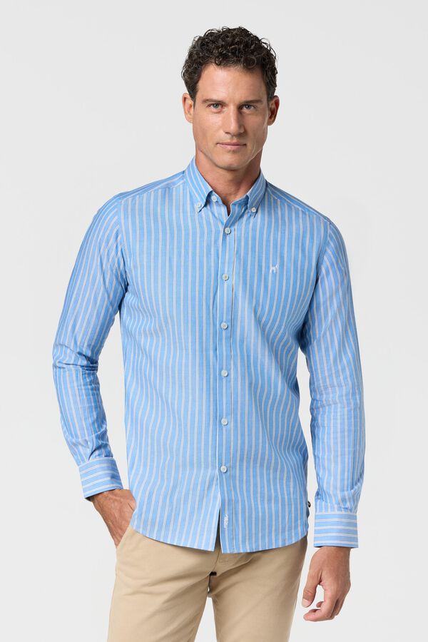 Williot Camisa de riscas finas Oxford Azul