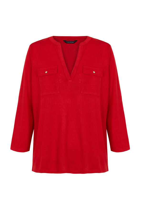 Cortefiel Camiseta mao efecto lino Rojo granate