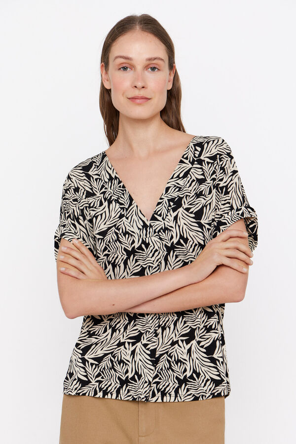 Cortefiel Pleated jersey-knit top Printed white
