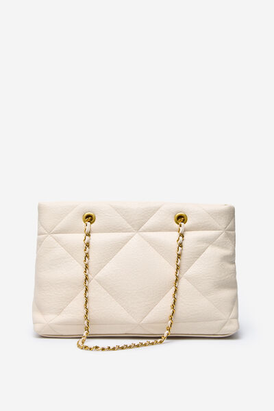 Cortefiel Quilted chains shopper bag Beige