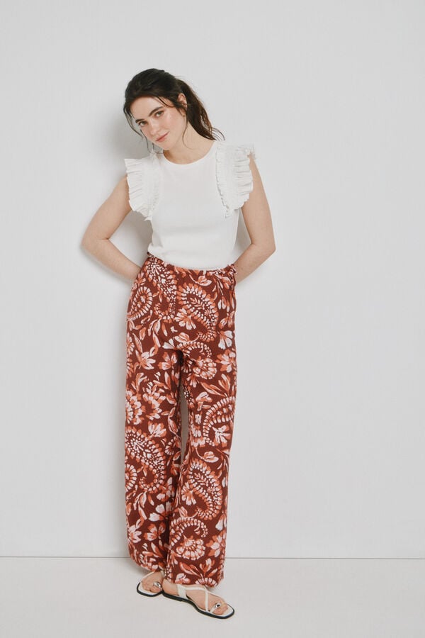 Vero Moda Cal&ccedil;a comprida estampada Castanho