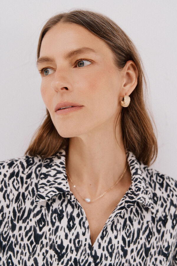 Cortefiel Pleated shirt Printed white