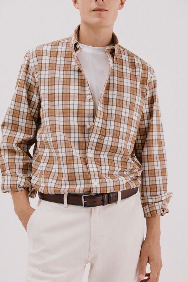 Cortefiel Checked poplin shirt Camel