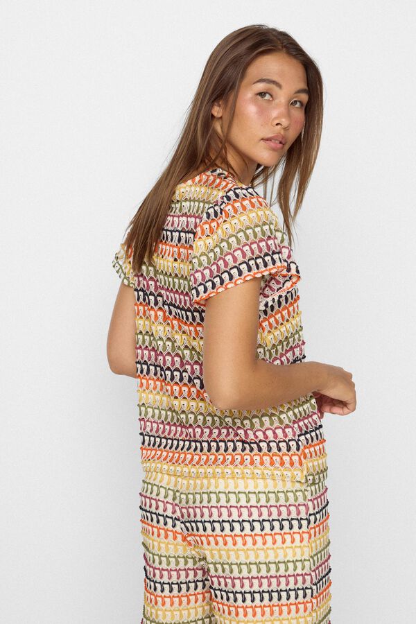 Slowlove Crochet top with floaty sleeves Multicolour