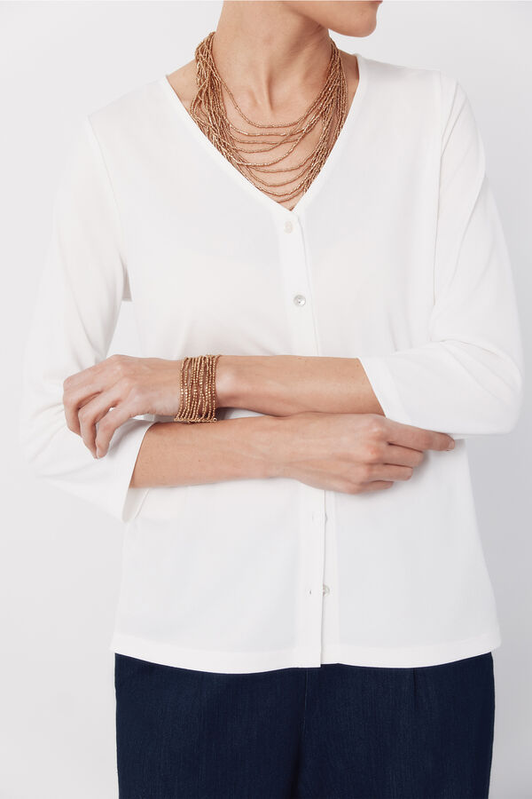 Cortefiel V- neckline top with buttons Ivory
