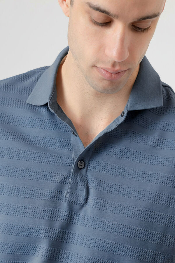 PuroEGO Lichen cotton dobby polo shirt Blue