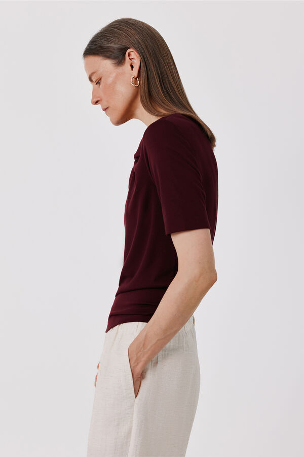 Cortefiel Knot neckline T-shirt Maroon