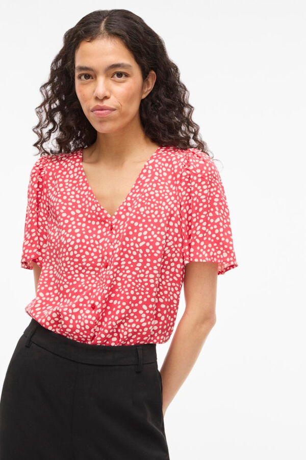 Vila Blusa de manga curta em viscose Vermelho