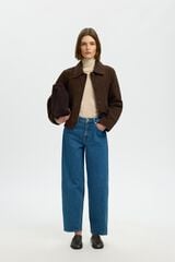 Selected Short suede jacket Dark brown