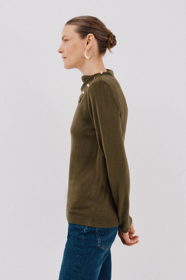 Cortefiel Button neck jumper Kaki