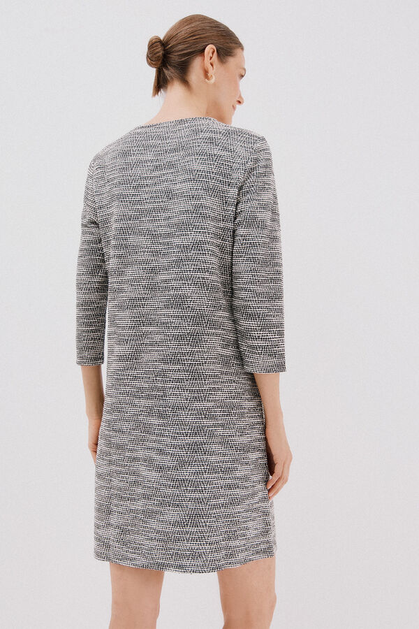 Cortefiel Short tweed dress Printed white