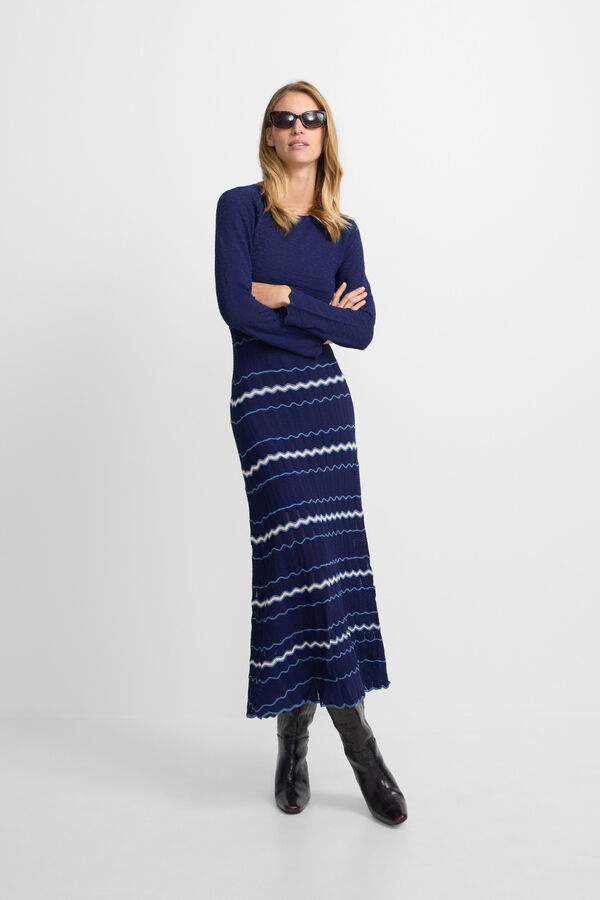 Silbon Vestido de malha espinha de peixe Azul