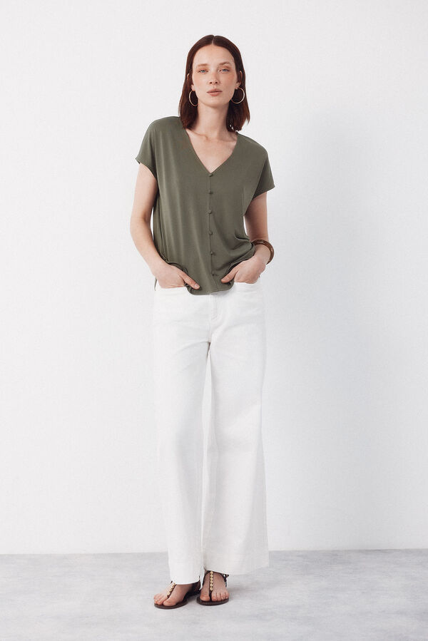 Cortefiel V- buttons neckline v Kaki