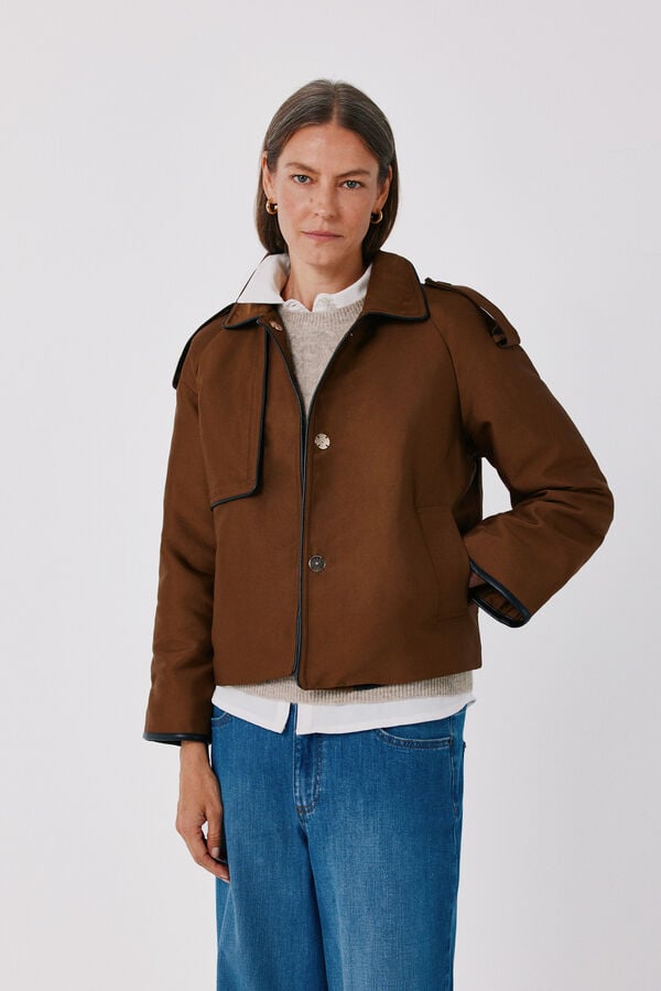 Cortefiel Satin-finish short trench Dark brown