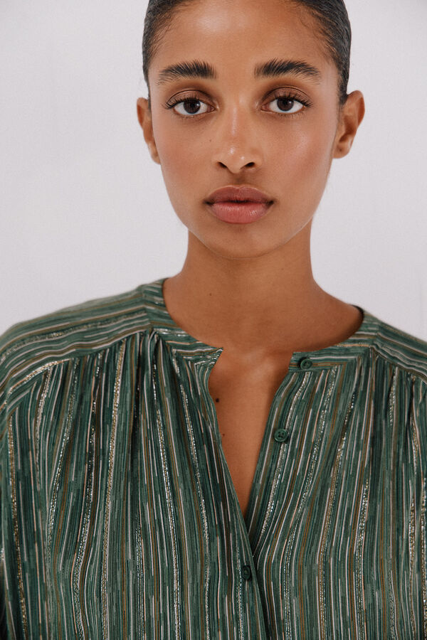 Cortefiel Lurex printed blouse Printed green