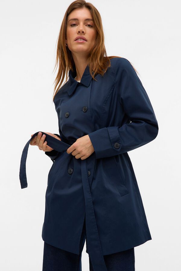 Vero Moda Women's 3/4 trench coat with belt Navy