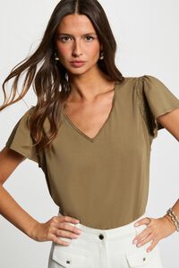 Morgan T-shirt com gola em bico e folhos