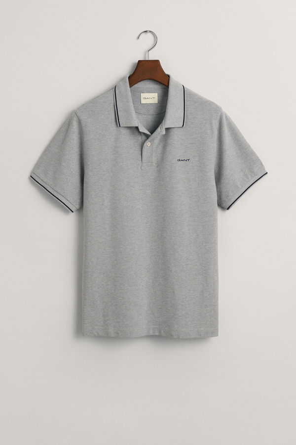 Cortefiel Tipped Piqué Polo Shirt Grey