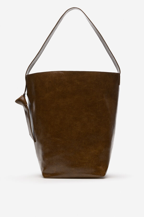 Cortefiel Bucket bag with bow or tie knot Kaki