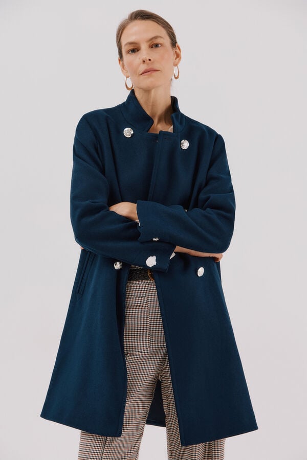 Cortefiel Double-breasted coat with gold buttons Navy