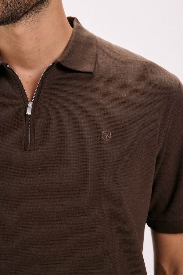 Jack & Jones T-shirt polo com fecho-éclair Castanho