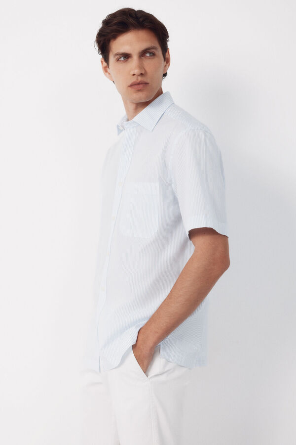 Cortefiel Striped short sleeve shirt Blue