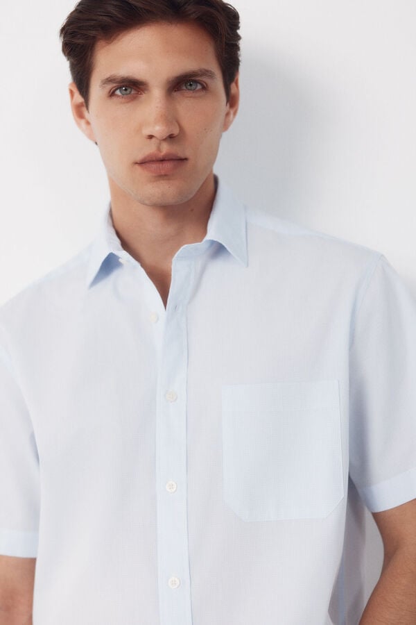 Cortefiel Gingham short sleeve shirt Blue