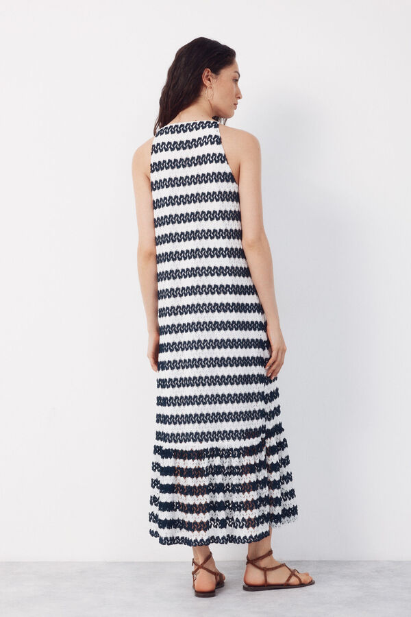 Cortefiel Structured halterneck dress Printed blue