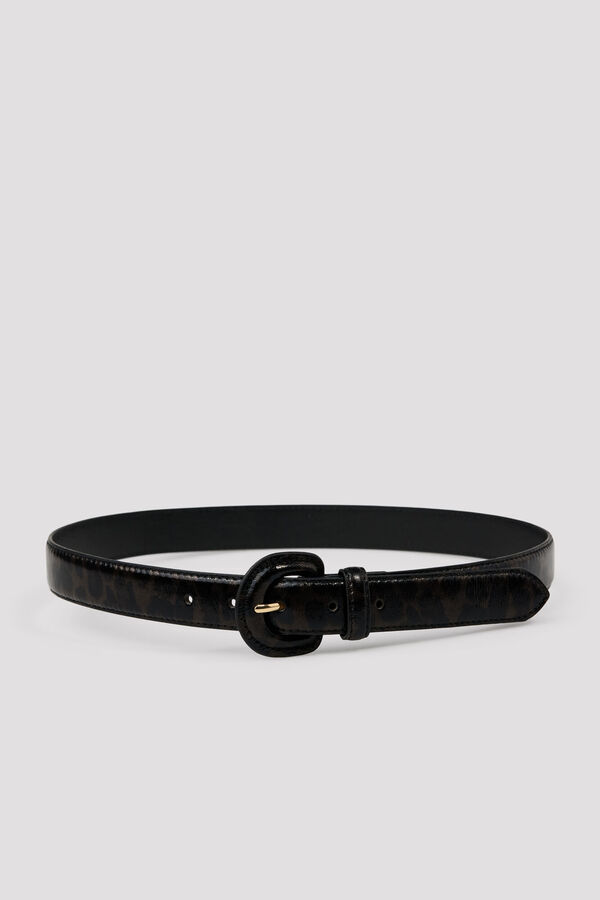 Cortefiel Leopard print covered belt Black