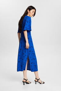 Cortefiel Floral print viscose midi dress Printed blue