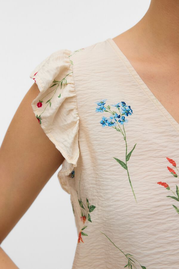 Vero Moda Blusa com folhos nas mangas com decote Tostado