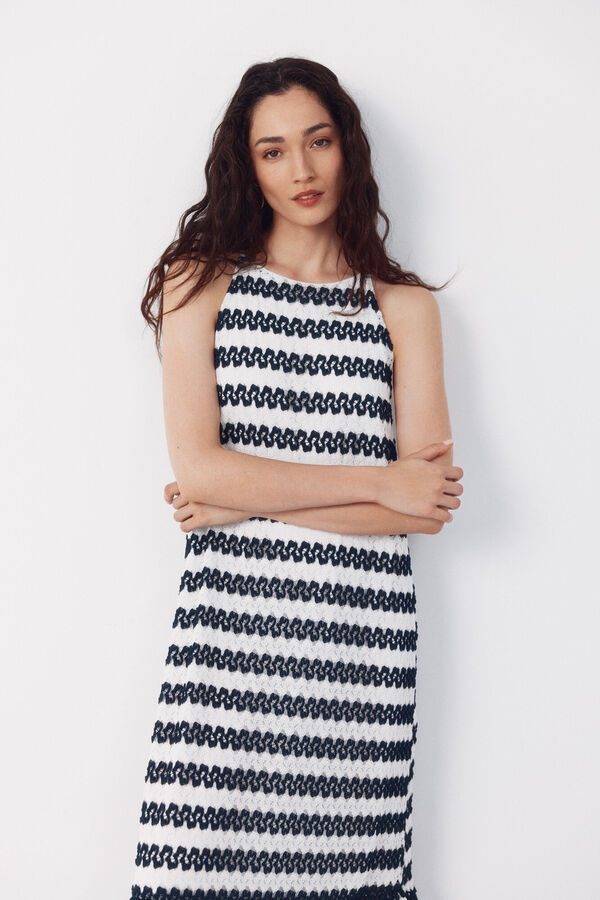 Cortefiel Structured halterneck dress Printed blue