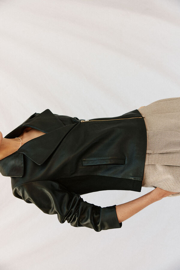 Cortefiel Leather biker jacket Black