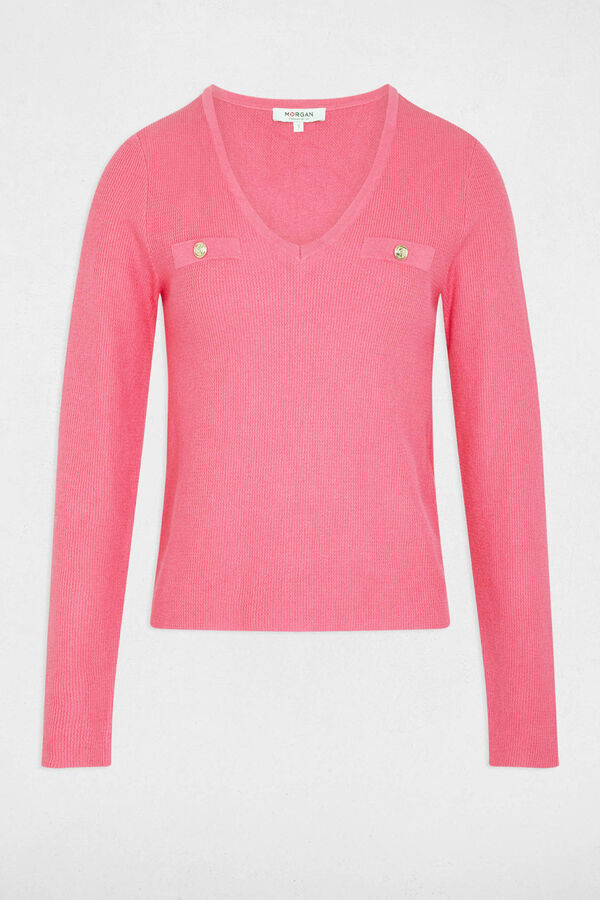 Morgan Camisola justo com gola em V Subiu