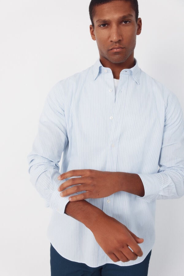Cortefiel Poplin striped shirt Blue