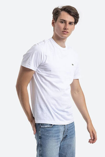 Cortefiel T-shirt de algodão com gola redonda Lacoste para homem Branco