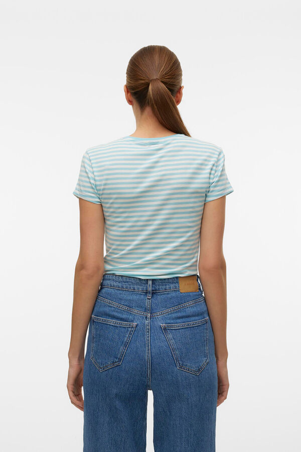 Cortefiel Short-sleeved striped t-shirt Blue