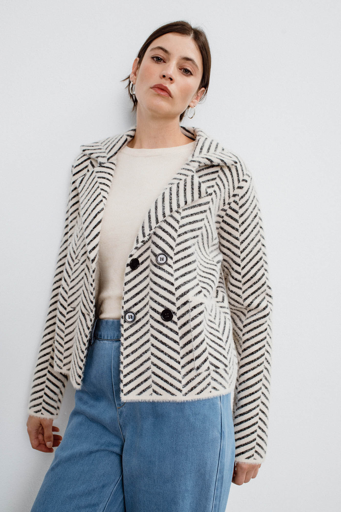 herringbone jersey knit jacket Cardigans Cortefiel