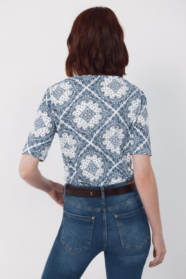 Cortefiel Boat neck t-shirt Printed blue