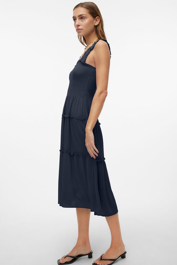 Vero Moda Vestido com el&aacute;stico corte midi Azul