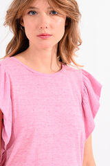 Cortefiel Camiseta de mujer de manga corta con volantes Purpura