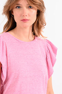 Cortefiel Women's short-sleeved T-shirt with ruffles Pink