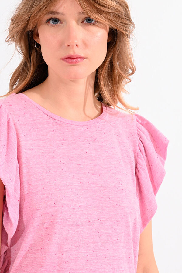 Cortefiel Camiseta de mujer de manga corta con volantes Rosa