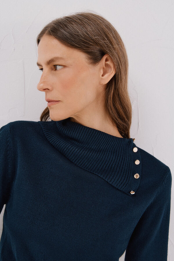 Cortefiel Button neck jumper Navy