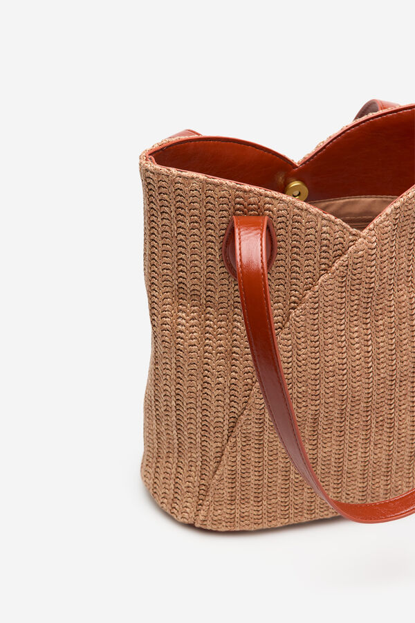 Cortefiel Raffia cut-out bag Coral