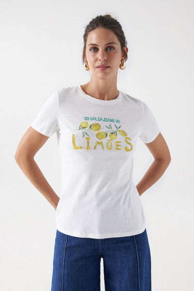 Cortefiel Lemons print T-shirt Beige